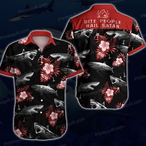 Hawaii Shirt Shark Lovers Bite People Hail Satan