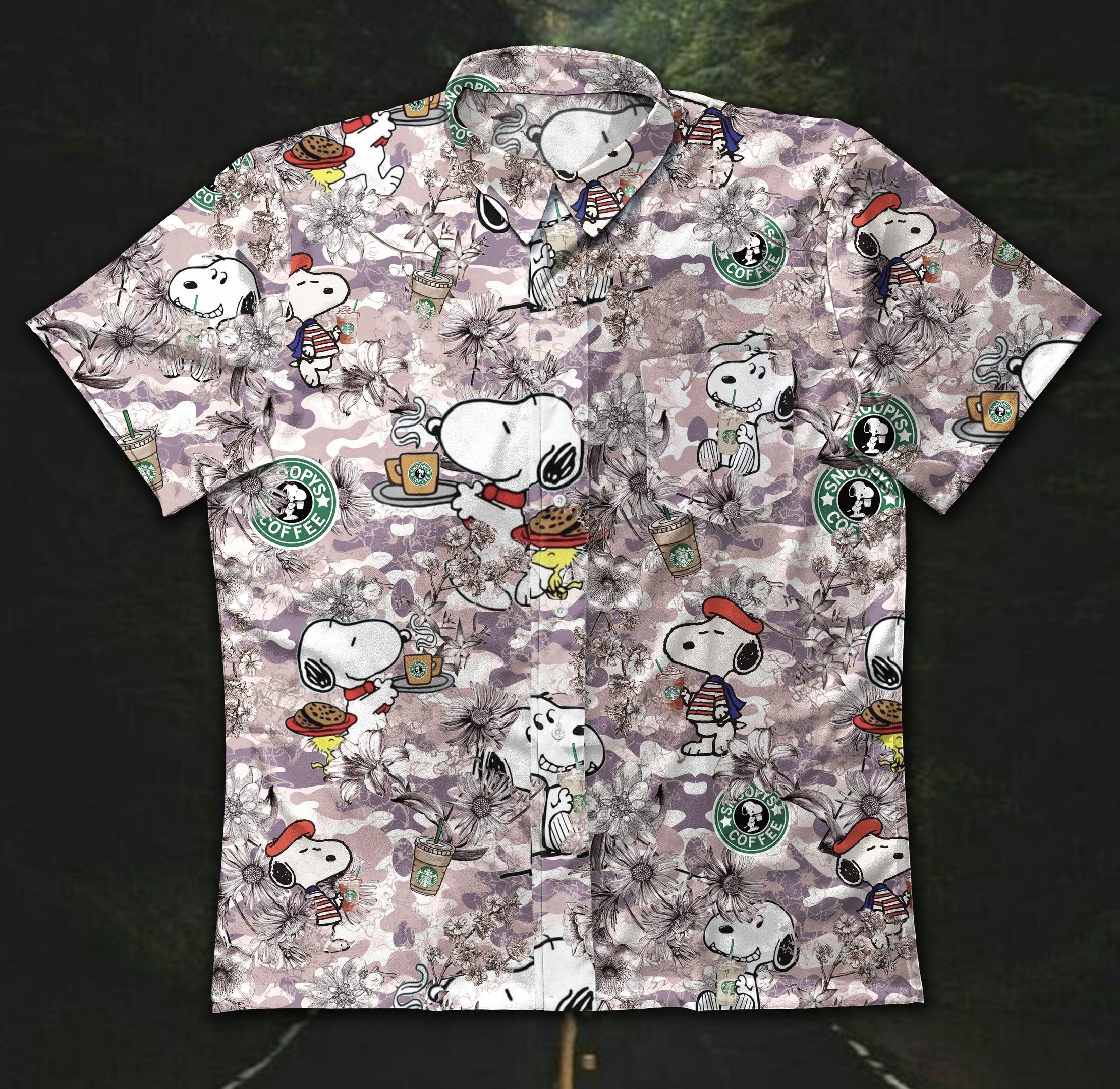 Hawaii Shirt Snoopy Drink Coffee Vintage Cotton