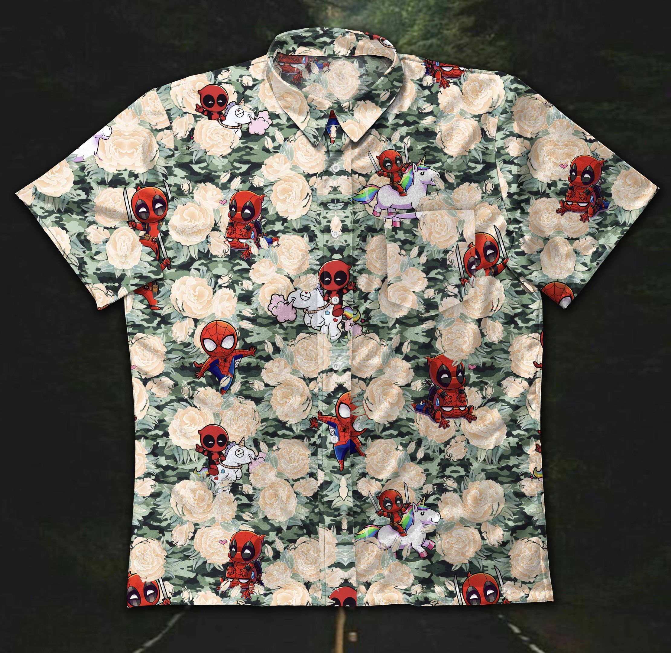 Hawaii Shirt Spider Man Deadpool Unicorn Vintage Cotton