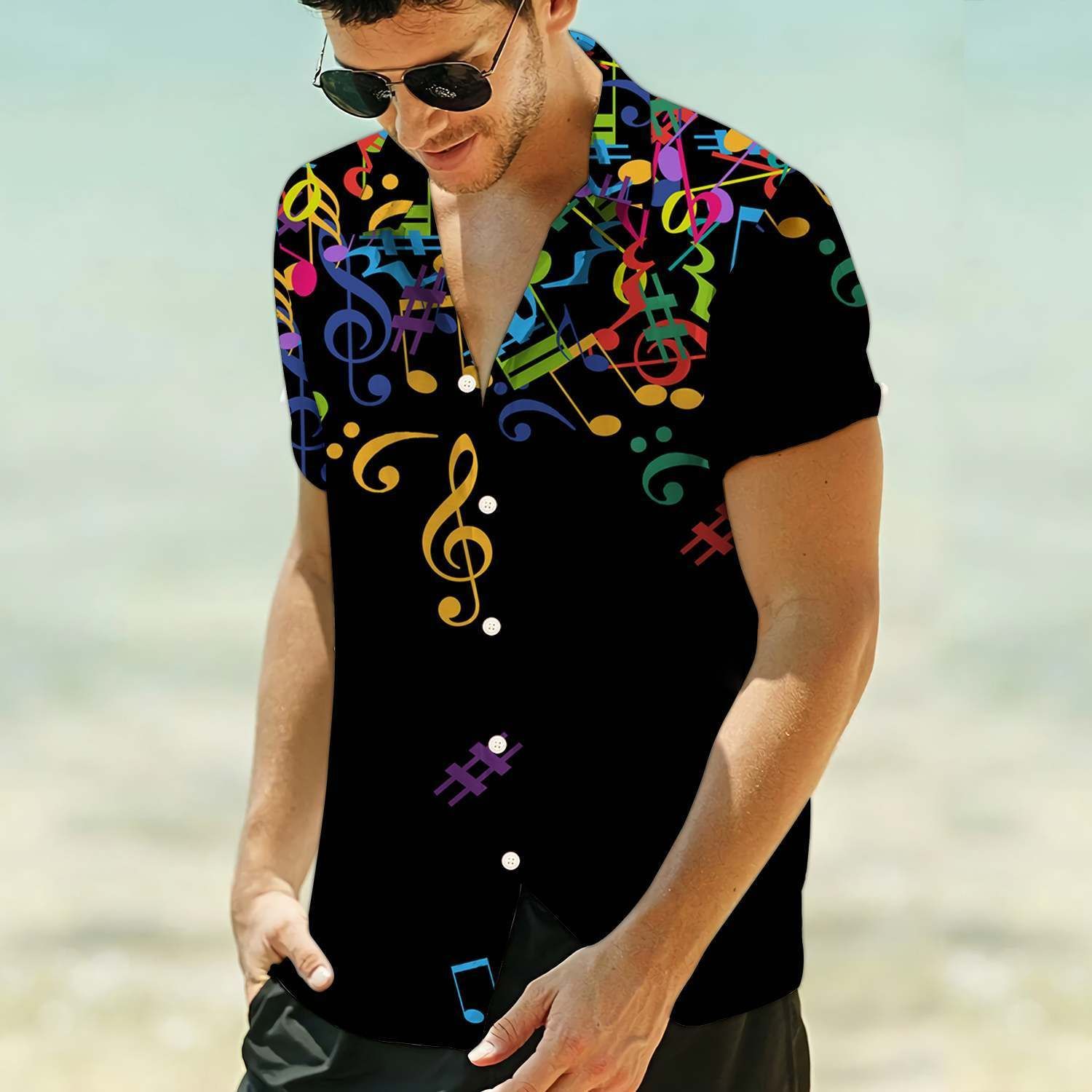 Hawaiian Shirt Unisex Women Men Couples Matching Friends Funny Family Hawaii Shirt Holiday Gifts – Colorful Music Notes