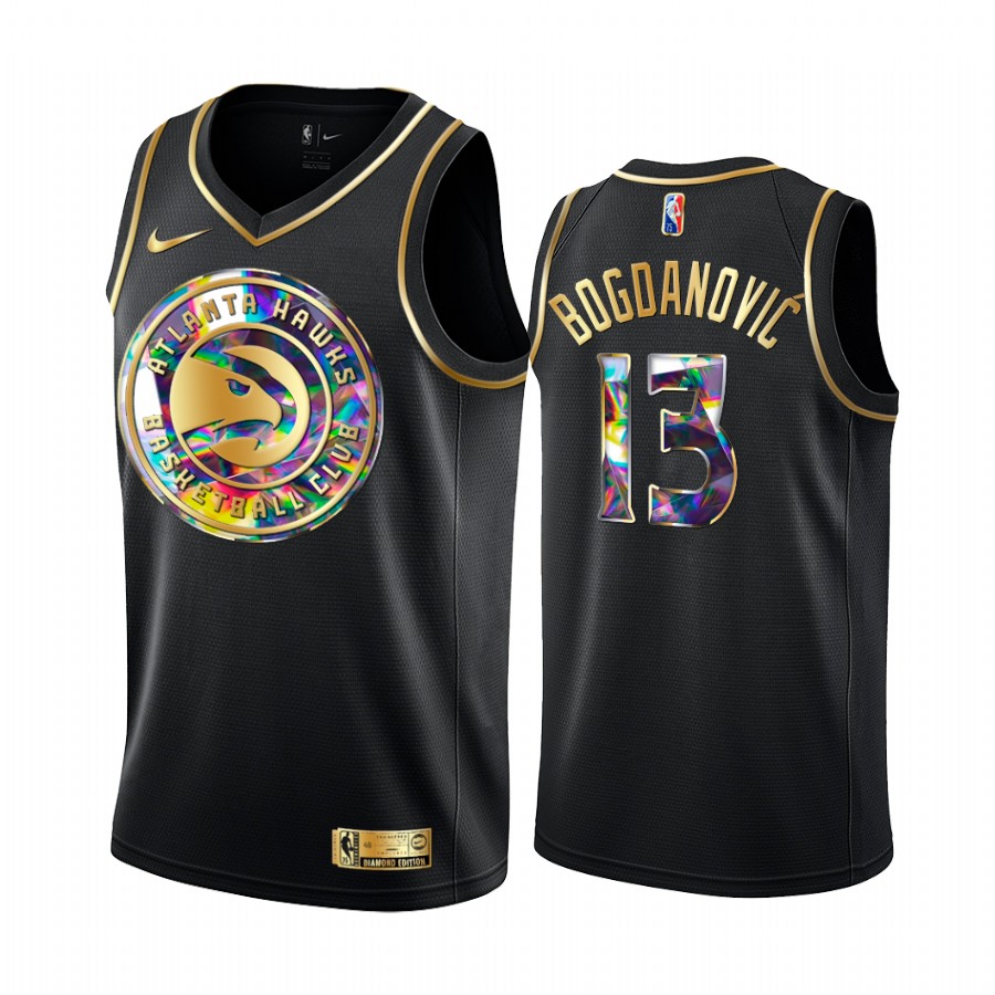 Hawks Bogdan Bogdanovic Diamond Logo Black 2021-22 Jersey NBA 75th Season