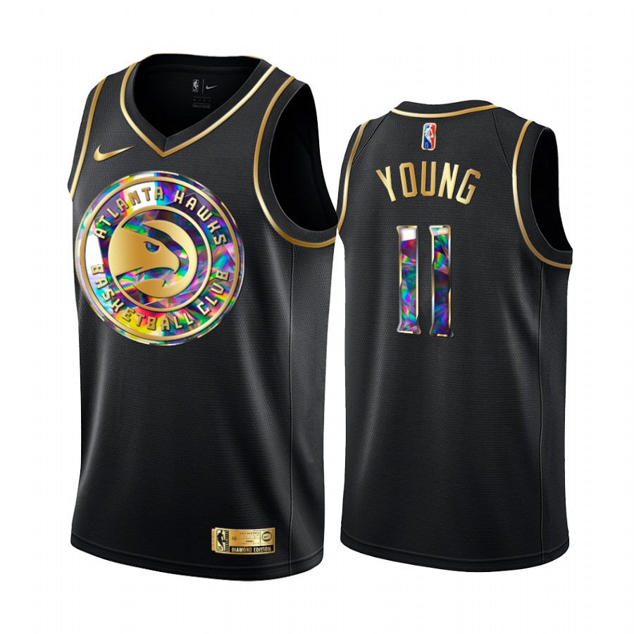 Hawks Trae Young Diamond Logo Black 2021-22 Jersey NBA 75th Season