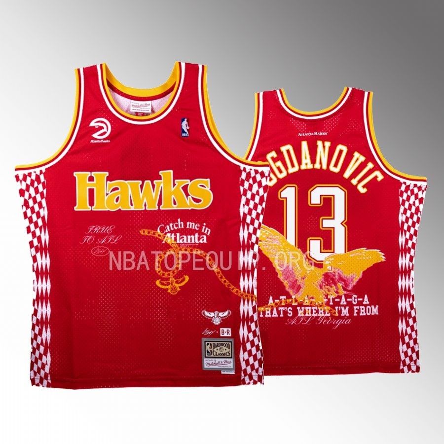 Hawks x Lil Baby NBA BR Remix Bogdan Bogdanovic Red Jersey #13 Limited Edition