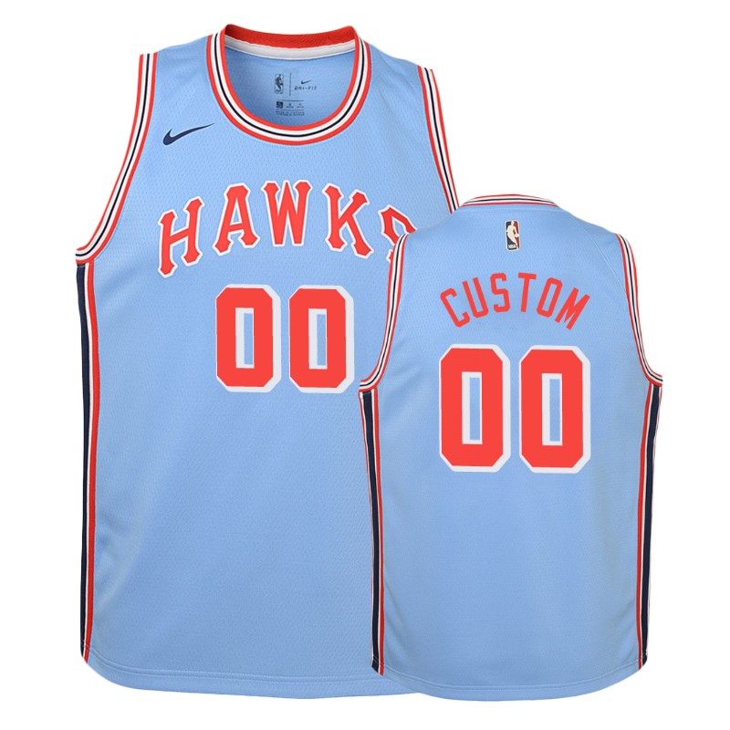 Hawks Youth Custom #00 2018-19 Hardwood Classics Blue Jersey