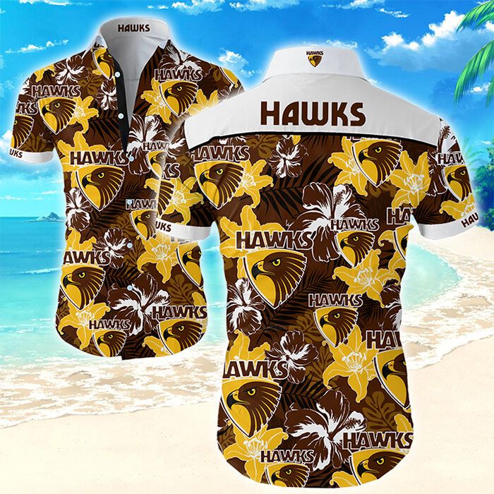 Hawthorn Football Club Hawks Tropical Flower Hawaiian Shirt