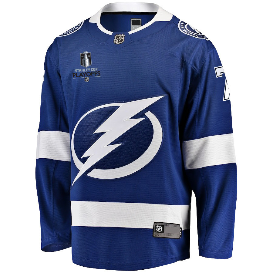 Haydn Fleury 7 Tampa Bay Lightning Stanley Cup 2023 Playoffs Patch Home Breakaway Men Stitched Jersey – Blue