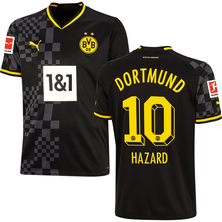 Hazard 10 Borussia Dortmund Bundesliga Patch Men 2022/23 Away Soccer Jersey – Black