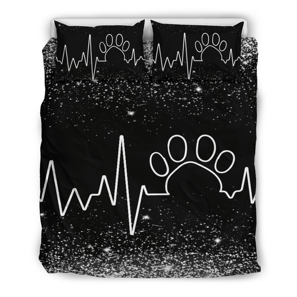 Heart Beat With Paw Black 3D Customized Duvet Cover Bedding Set
