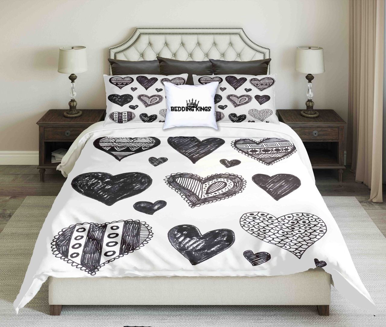 Heart Black White Kings 3D Customized Duvet Cover Bedding Set