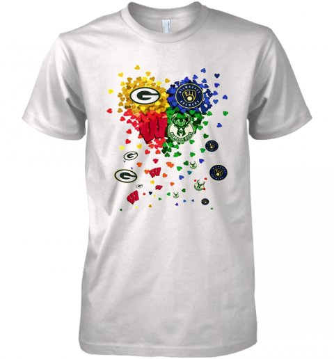 Heart Green Bay Packers And Milwaukee Brewers Milwaukee Bucks Football Premium T-Shirt