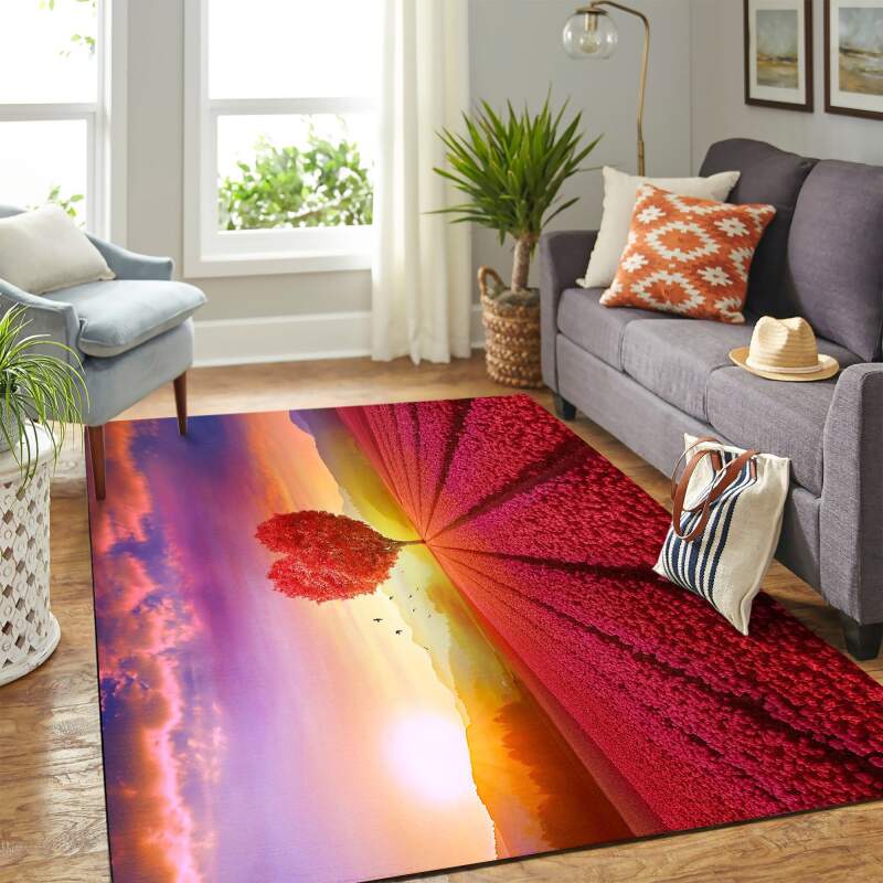 Heart Tree Landscape Carpet Floor Area Rectangle Rug