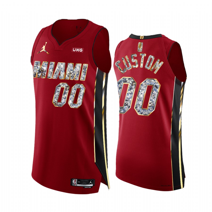 Heat #00 Custom Red Jersey NBA 75th Diamond Badge