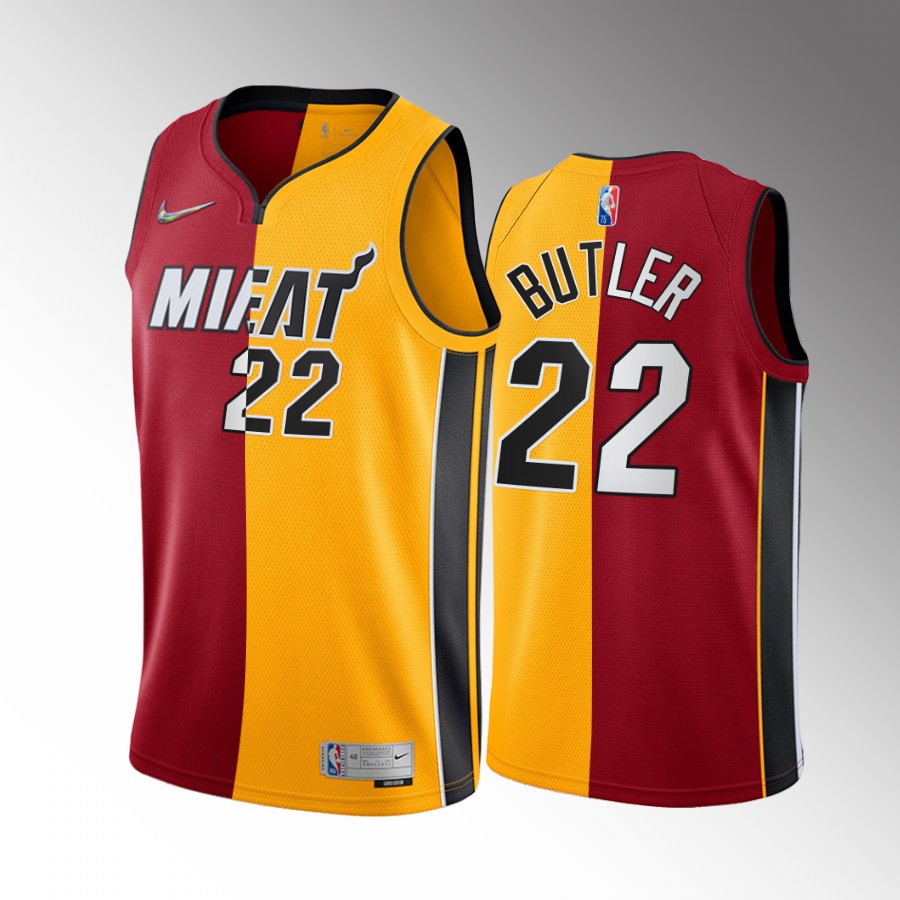 Heat Jimmy Butler Earned Split Statement Red Gold Jersey Diamond