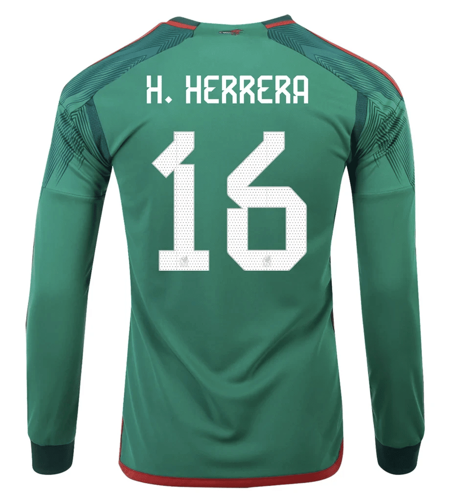 Hector Herrera 16 Mexico 2022-23 Qatar World Cup Home Long Sleeve Soccer Jersey, Men