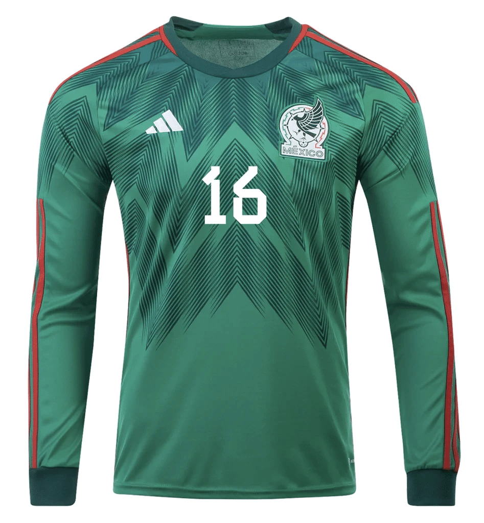 Hector Herrera 16 Mexico 2022-23 Qatar World Cup Home Long Sleeve Soccer Jersey, Men