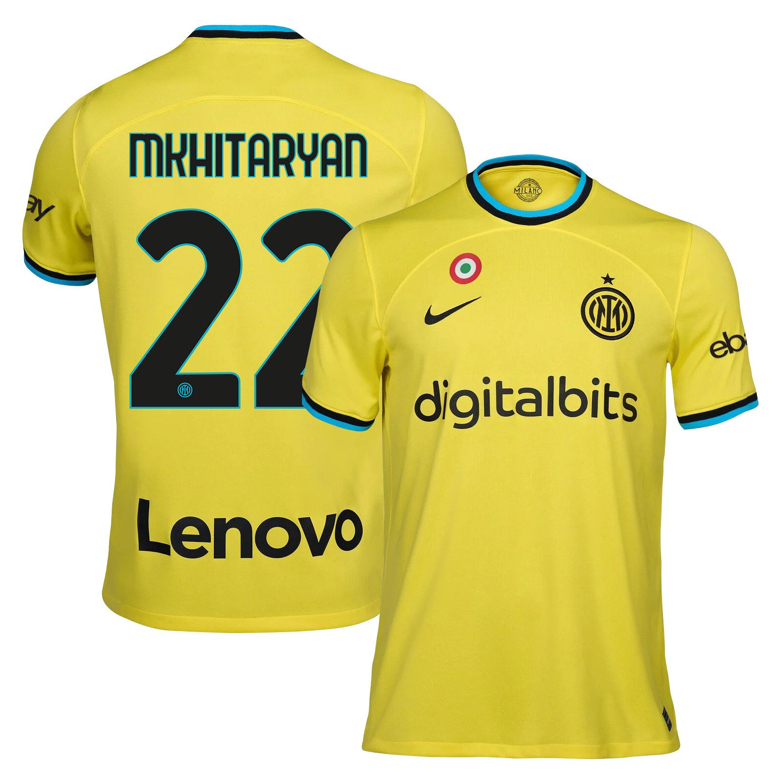 Henrikh Mkhitaryan 22 Inter Milan 2022/23 Third Men Jersey – Yellow