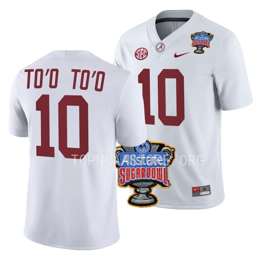 Henry To'o To'o Alabama Crimson Tide #10 White Jersey 2022 Sugar Bowl Men's College Uniform