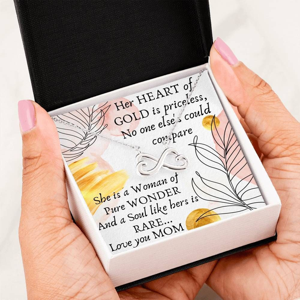Her Heart Of Gold  Infinity Heart Necklace Gift For Mom