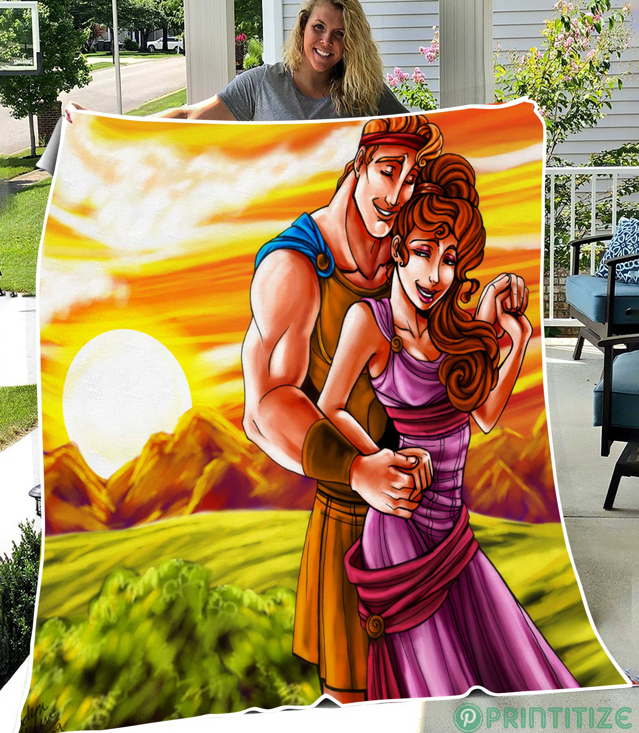 Hercules And Megara Happy Painting Fleece Blanket