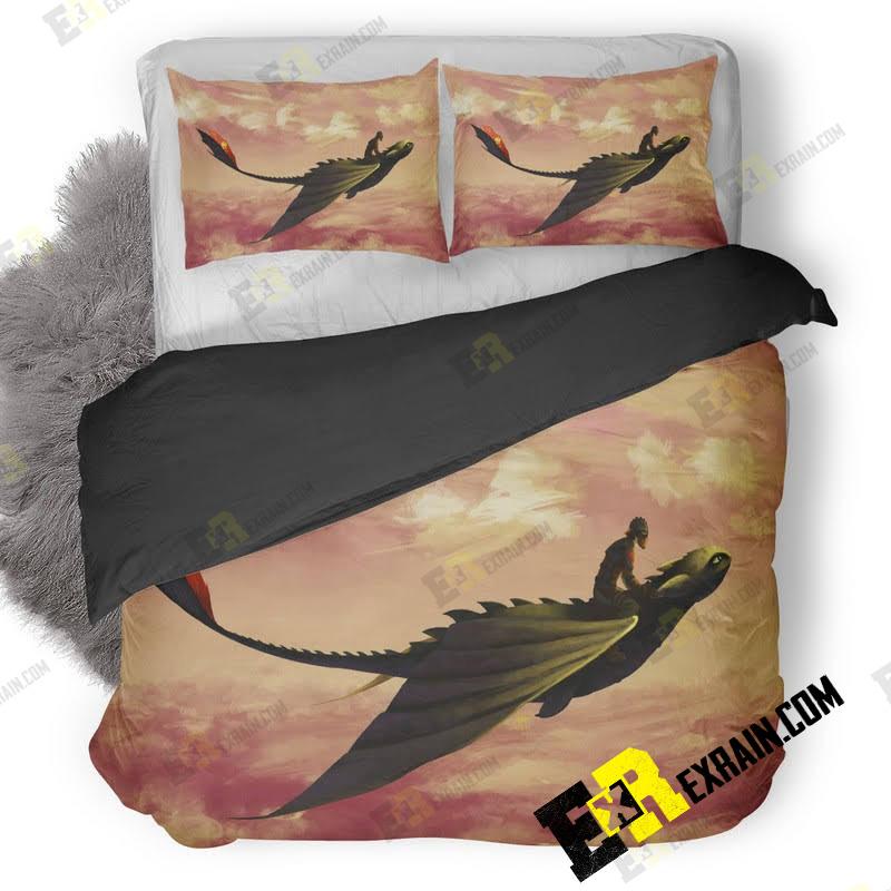 Hiccup And Toothless Flying Ay 3D Customized Duvet Cover Bedding Set
