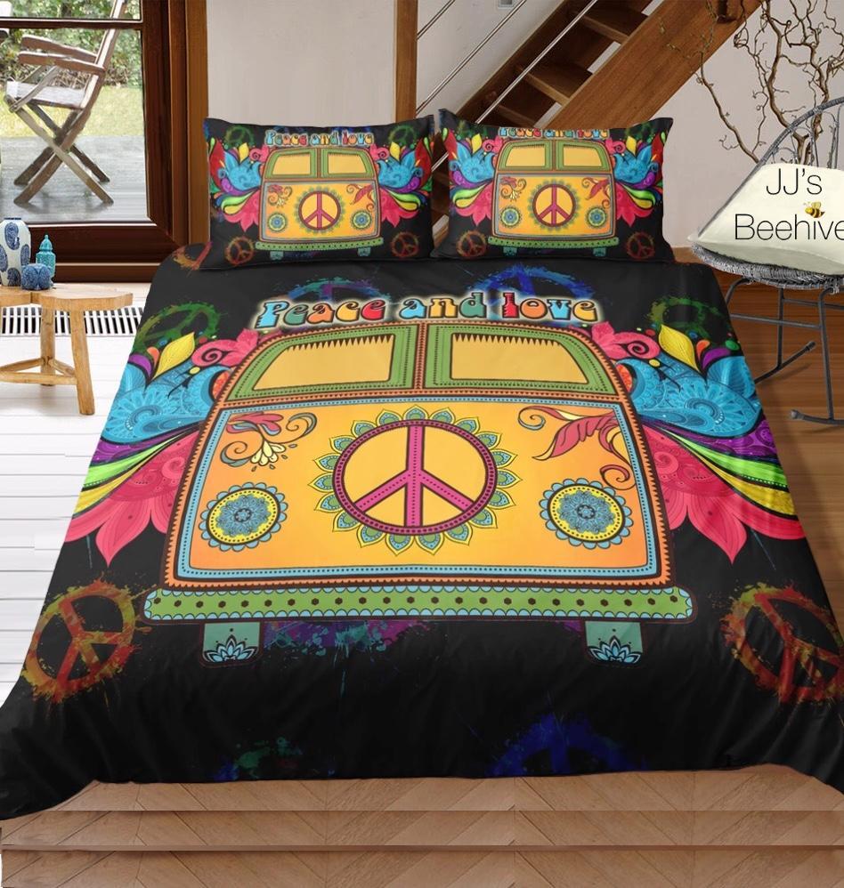 Hippie Peace Combi Van 3D Customized Duvet Cover Bedding Set