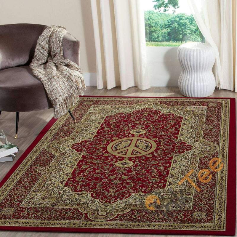 Hippie Peace Sign With Luxurious Pattern Floor Decor Soft Livingroom Bedroom Carpet Highlight For Home Gift Her Rectangle Rug