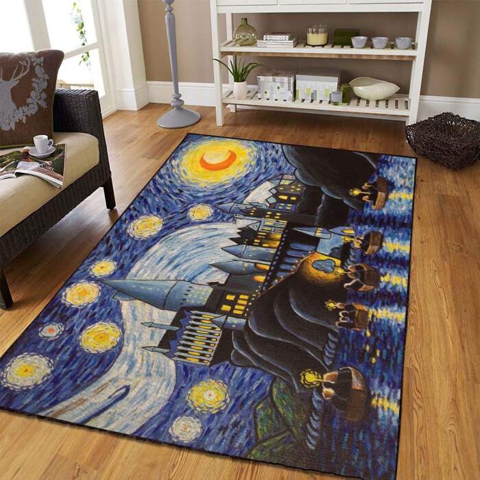 Hogwarts Starry Night Rectangle Rug – Custom Size And Printing