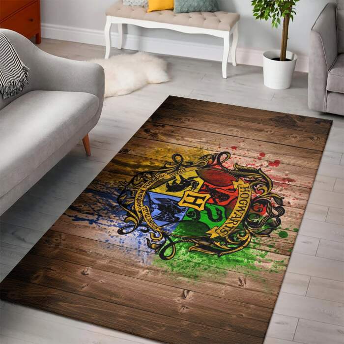 Hogwarts Wood Logo Harry Potter Rectangle Rug – Custom Size And Printing