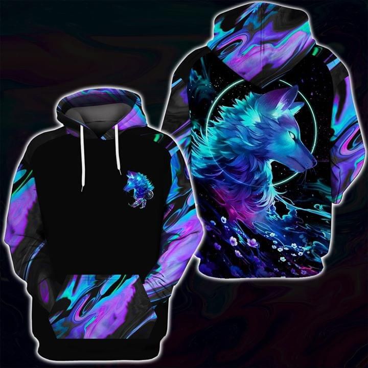 Holographic wolf all over printed 3D Hoodie