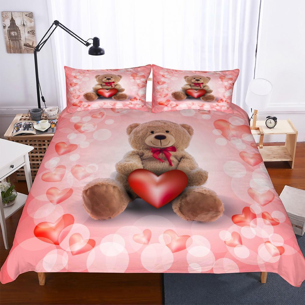 Home Furnishing Teddy Bear Theme Digital Printing Rederiess 3D Customized Duvet Cover Bedding Set