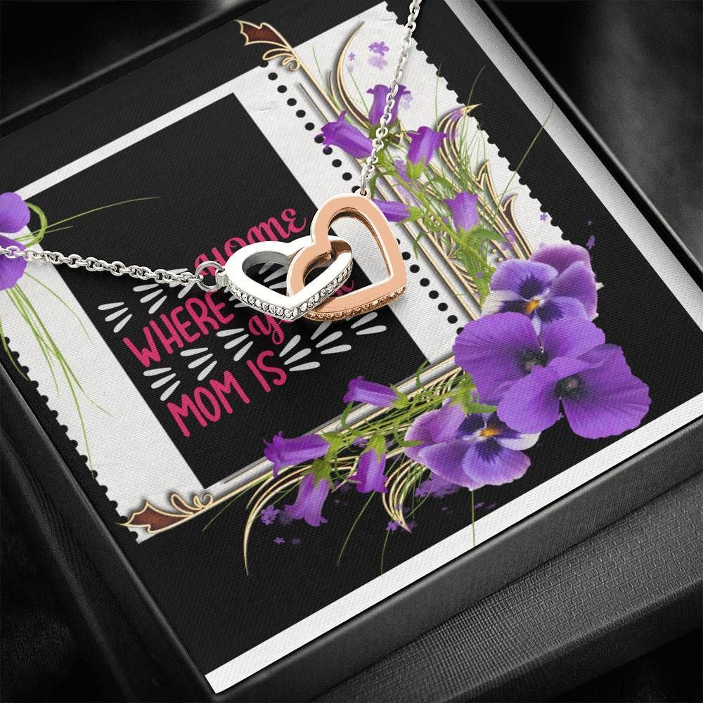 Home Where Your Mom Is Orchid Flowers Interlocking Hearts Necklace Gift For Mom