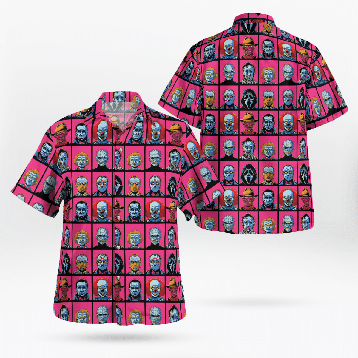 Horror Characters Face Halloween Pink Hawaiian Shirt