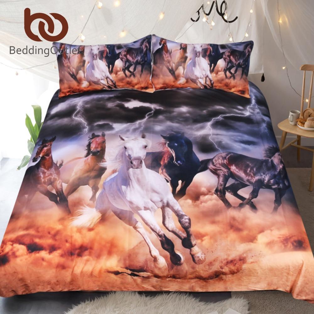 Horses 3D Dusty Lightning Printed Double For Adults Bed Cover Photography 3D Customized Duvet Cover Bedding Set
