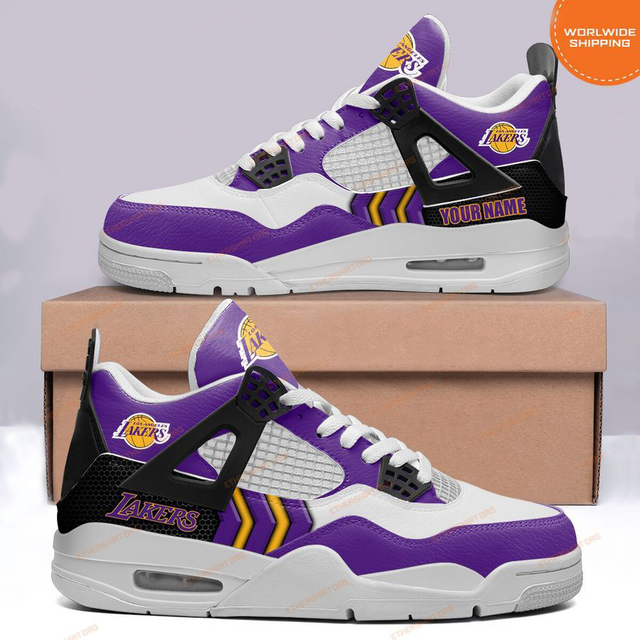 HOT Los Angeles Lakers Custom Name Air Jordan 4 Sneaker