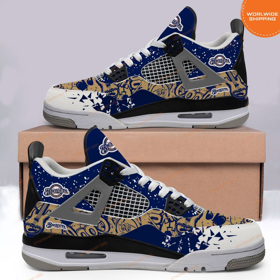 HOT Milwaukee Brewers Air Jordan 4 Sneakers
