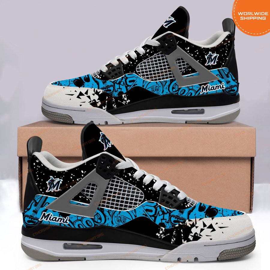 HOT MLB Miami Marlins Air Jordan 4 Sneakers