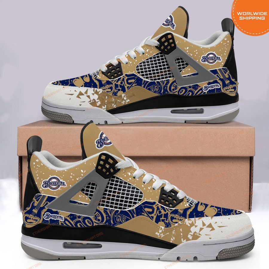 HOT MLB Milwaukee Brewers Air Jordan 4 Sneakers