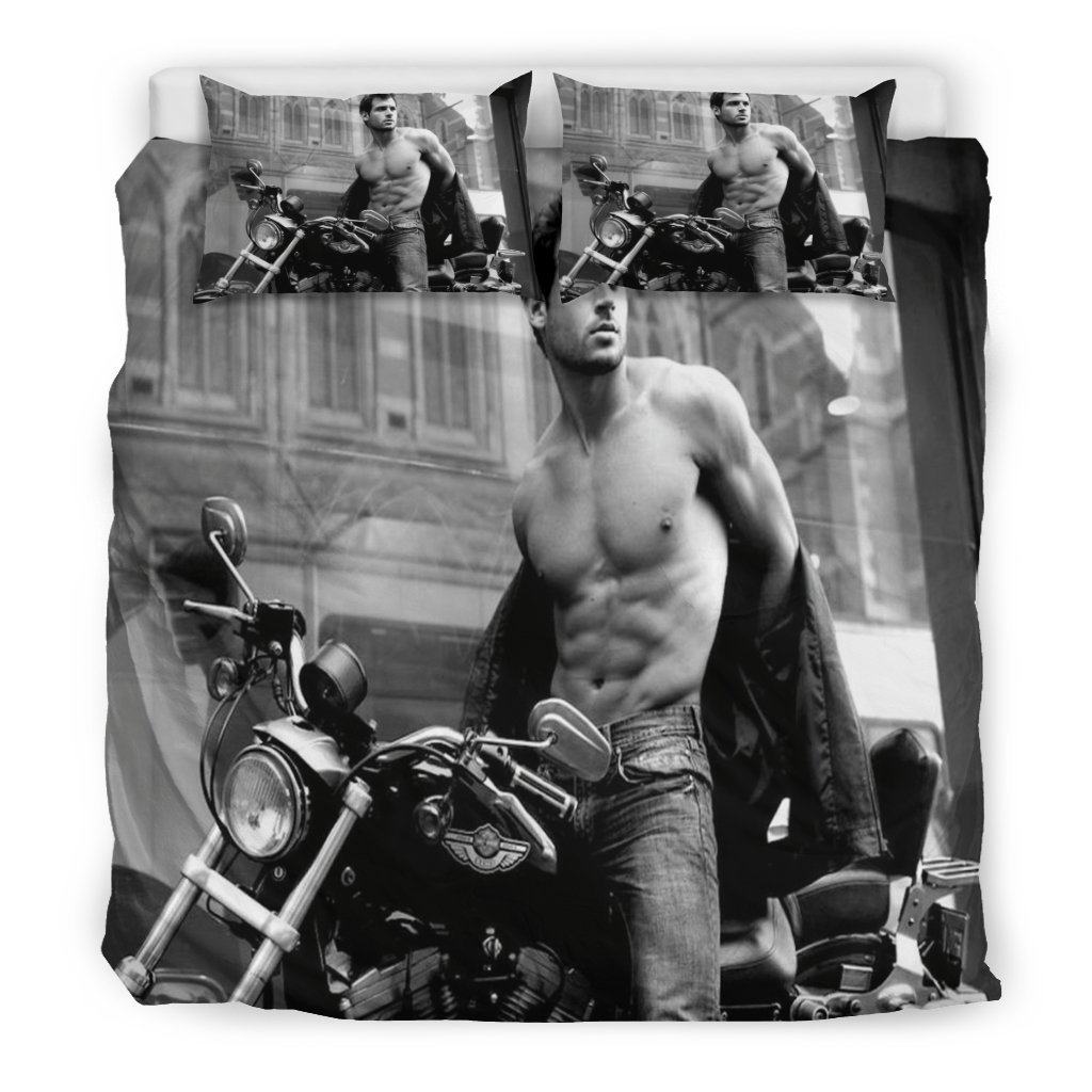 Hot Motorcycle Guy Duvet Cover Bedding Set