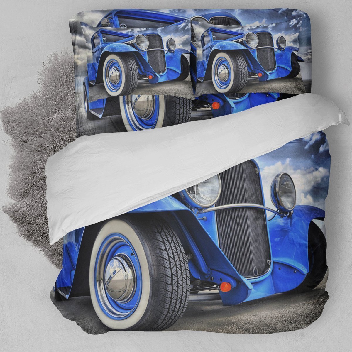 Hot Rod Blue Car Duvet Cover Bedding Set