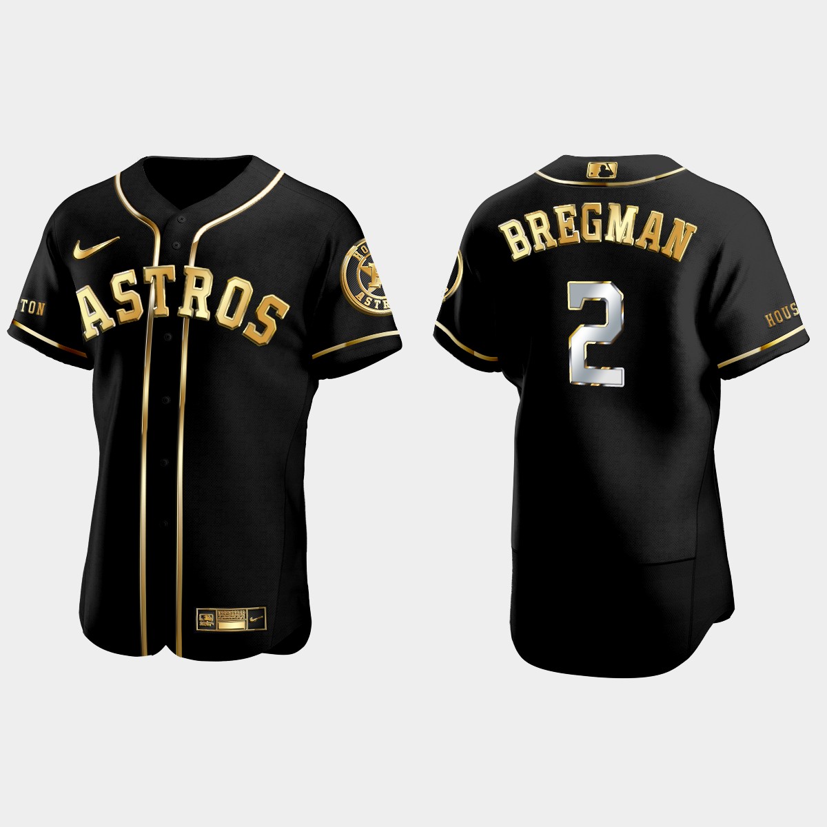 Houston Astros #2 Alex Bregman Golden Edition Jersey - Black