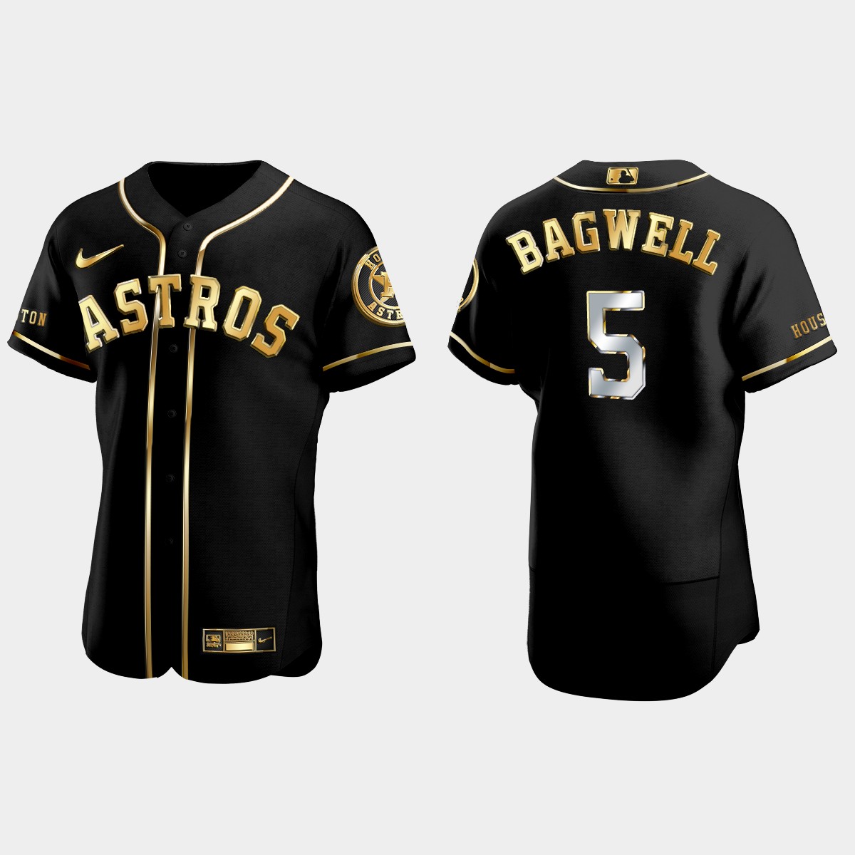 Houston Astros #5 Jeff Bagwell Golden Edition Jersey - Black