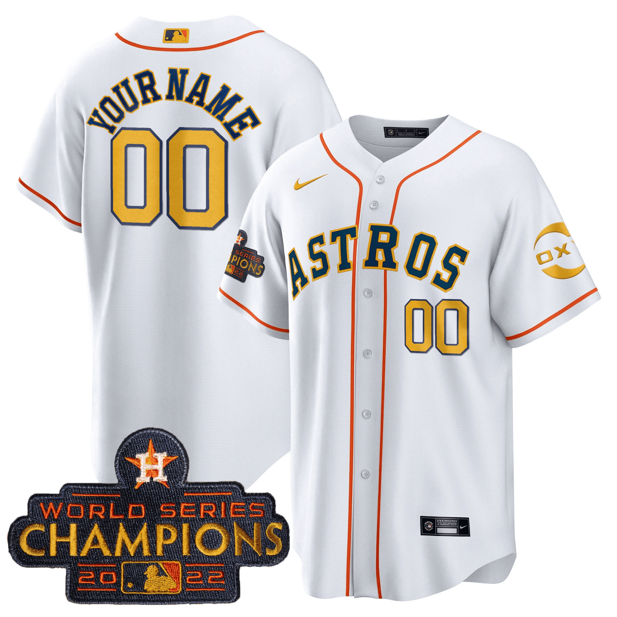Houston Astros 2022 Champions Gold Rush Custom Cool White Jersey - All Stitched