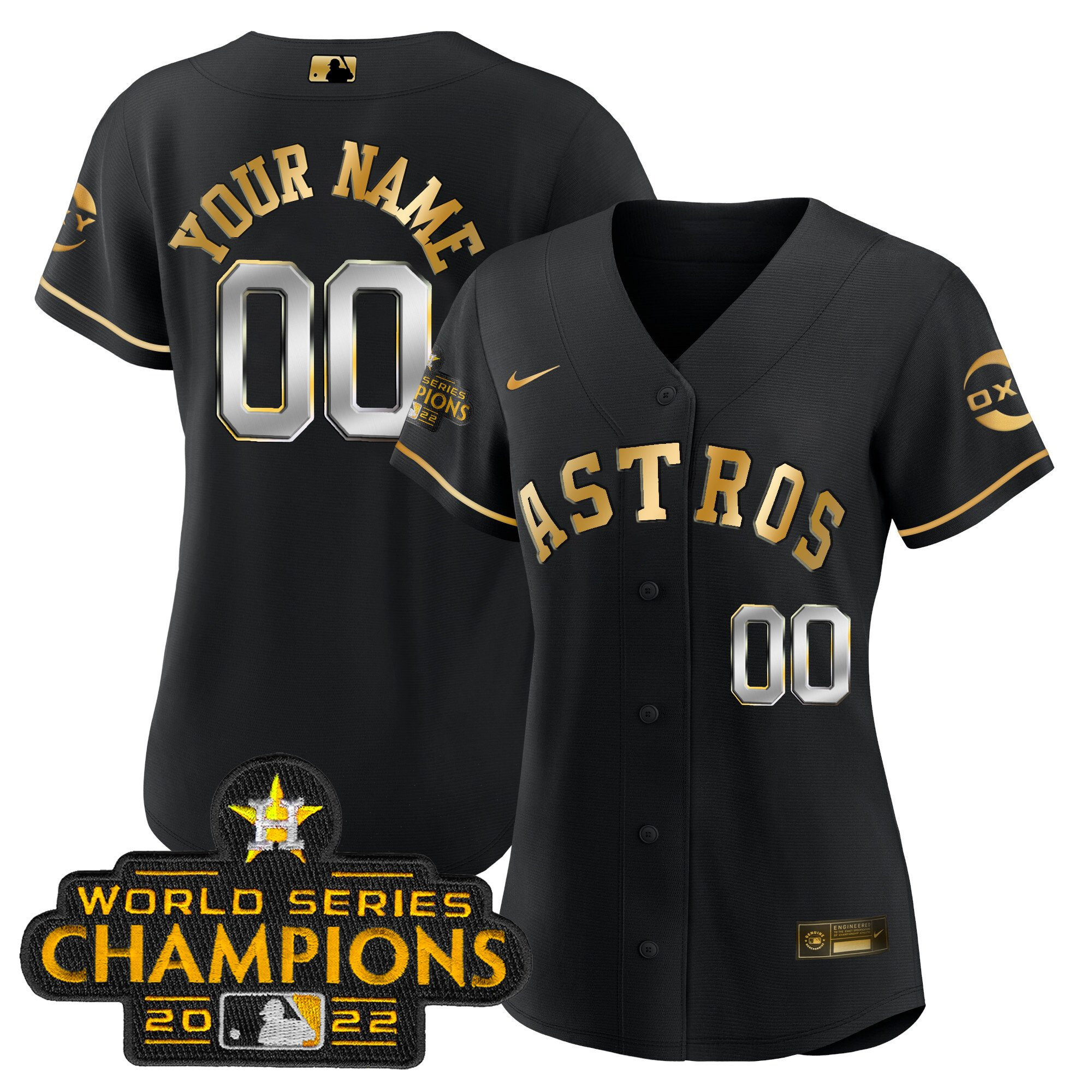 Houston Astros 2022 Champions Gold Rush Custom Flex Black Jersey - All Stitched