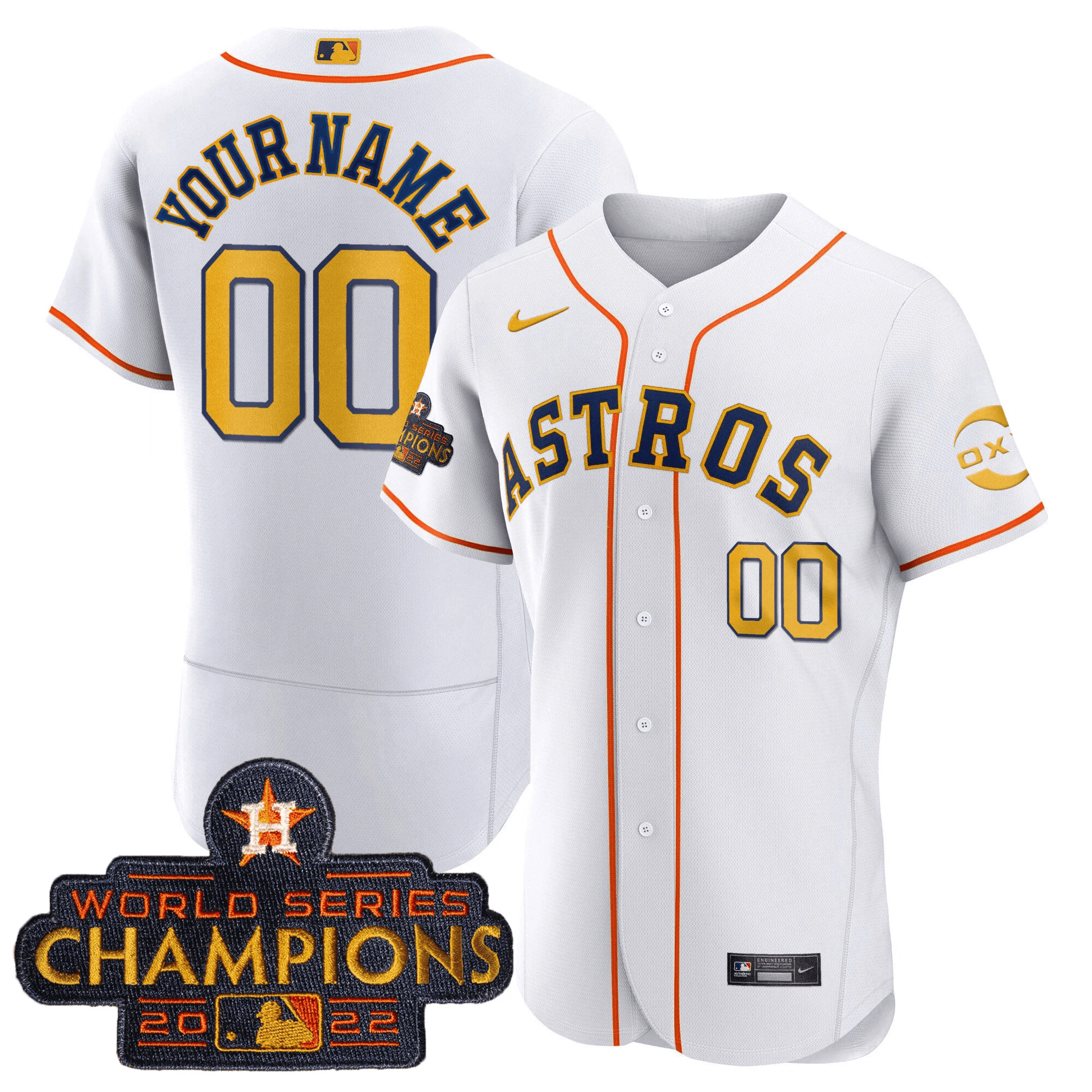 Houston Astros 2022 Champions Gold Rush Custom Flex White Jersey - All Stitched