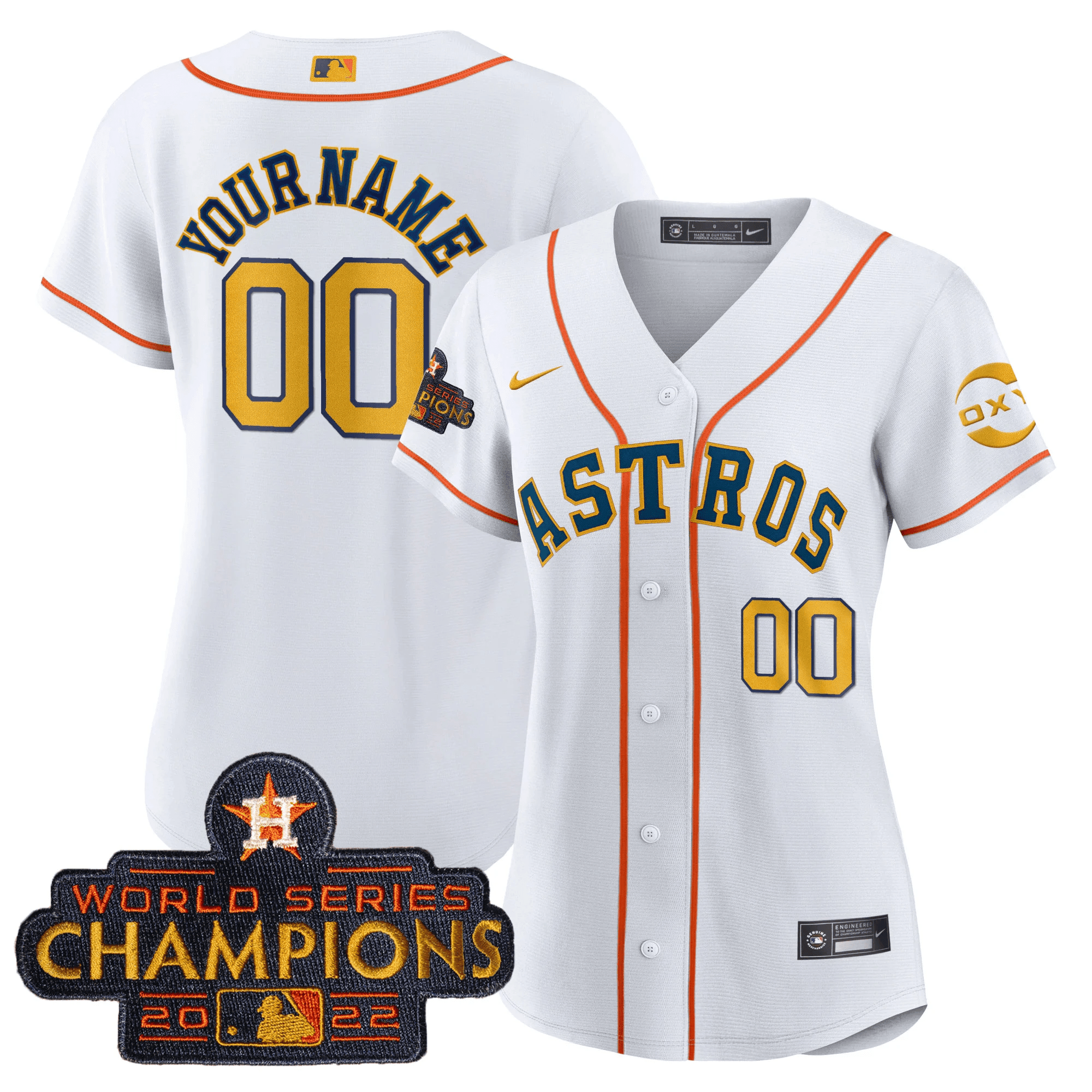 Houston Astros 2022 Champions Gold Rush Custom Flex White Jersey - All Stitched
