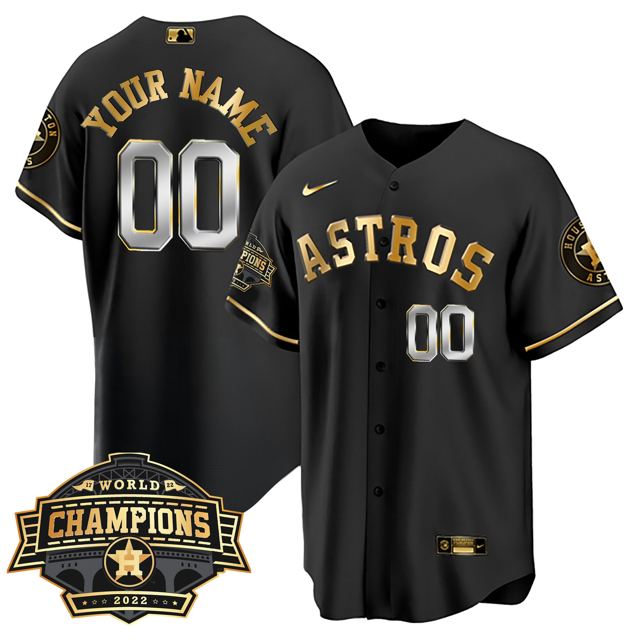 Houston Astros 2022 Champions Limited Custom Name And Number Cool Black Gold Jersey - All Stitched