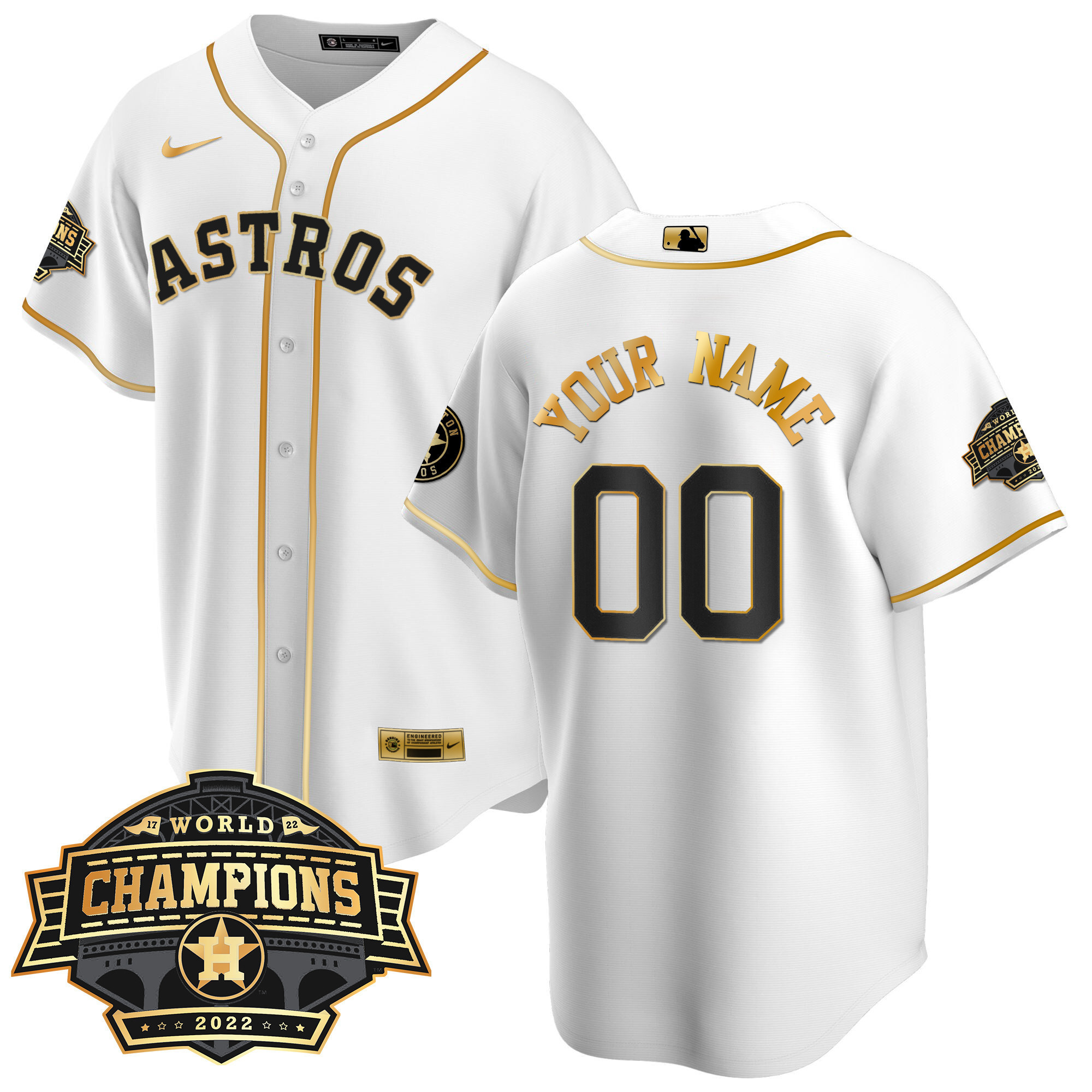 Houston Astros 2022 Champions Limited Custom Name And Number Cool White Gold Jersey - All Stitched