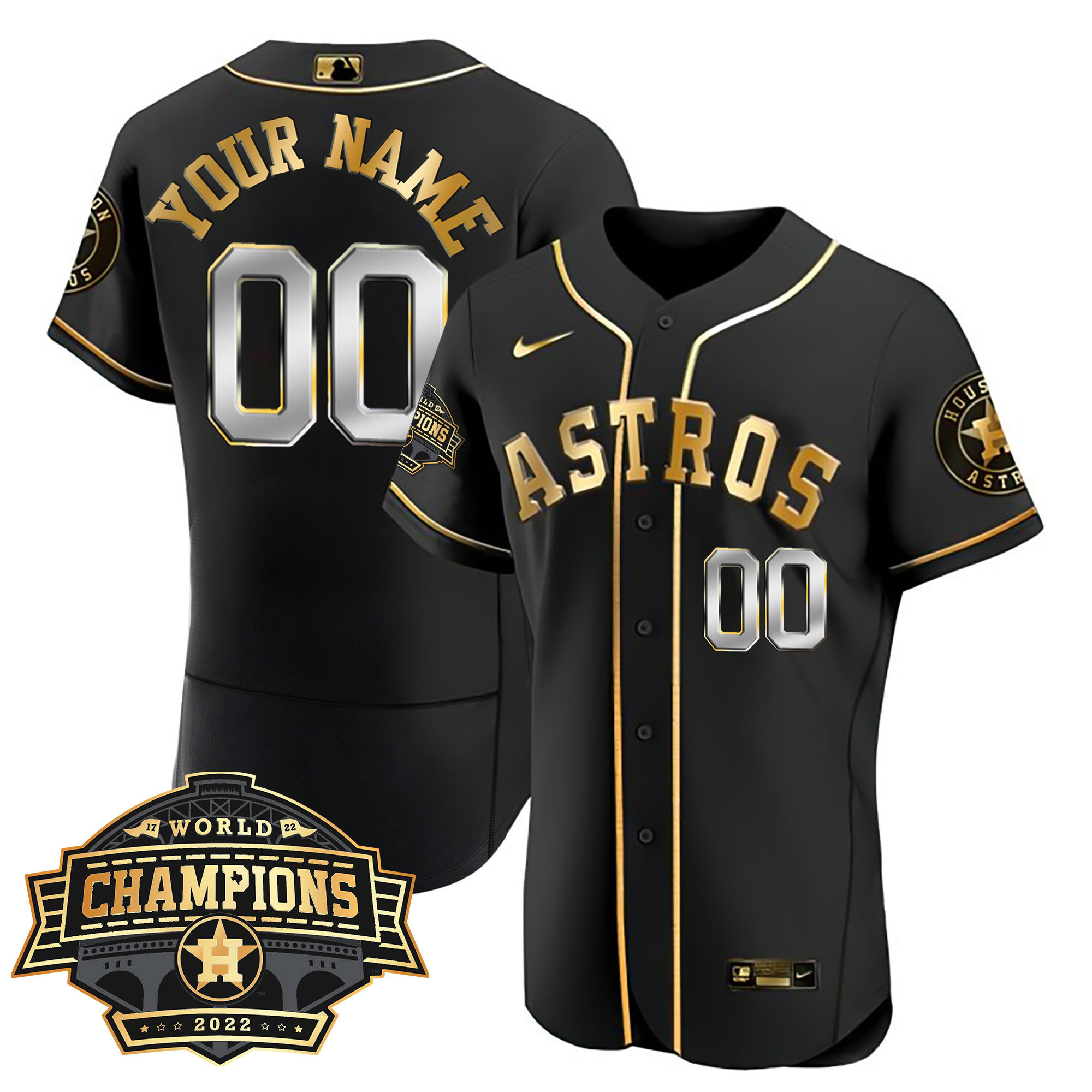 Houston Astros 2022 Champions Limited Custom Name And Number Flex Black Gold Jersey - All Stitched
