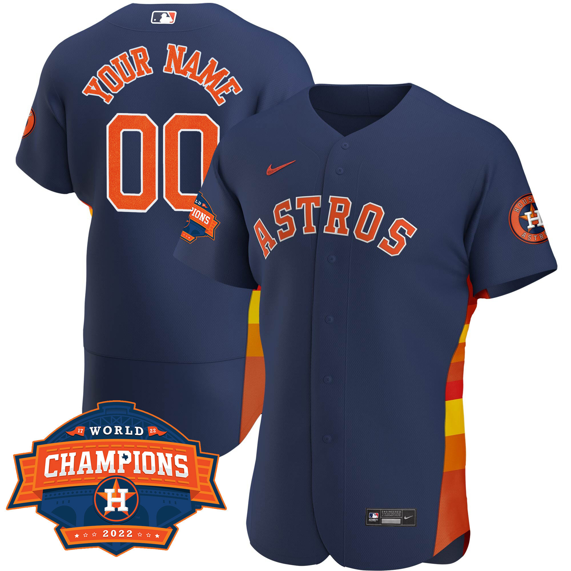 Houston Astros 2022 Champions Limited Custom Name And Number Flex Navy Jersey - All Stitched