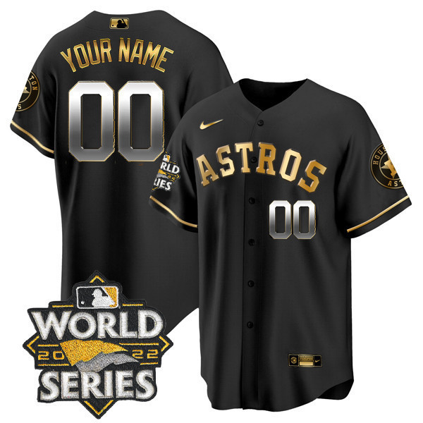 Houston Astros 2022 World Series Custom Name And Number Cool Black Gold Jersey - All Stitched